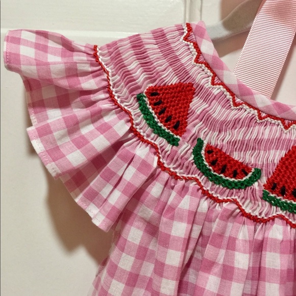 SOLD Watermelon smocked dress - Picture 2 of 2